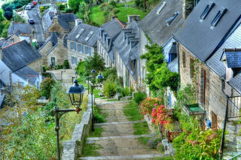 The beautiful street of the Brelevenez stairs in Lannion. Britta,y in France